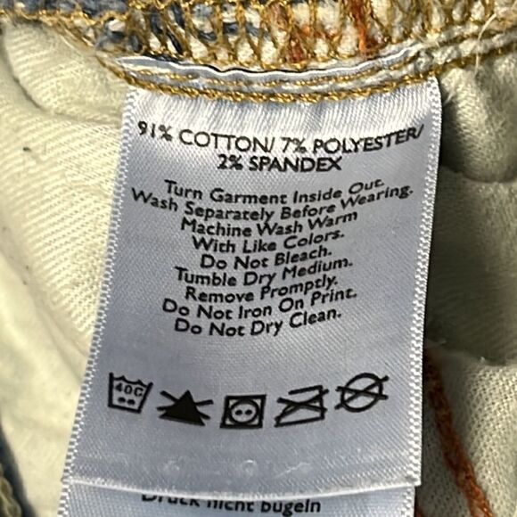 Eddie Bauer Dark Wash Curvy Bootcut 5-Pocket Tan Contrast Stitching Jeans-Size 8 - Picture 13 of 16